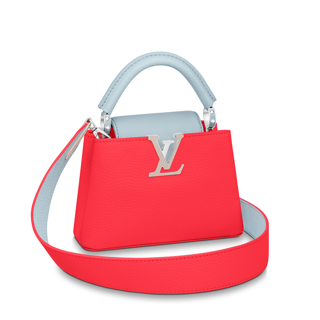 Louis Vuitton CAPUCINES MINI Taurillon Leather Bag M57520 Coral/Olympus Blue